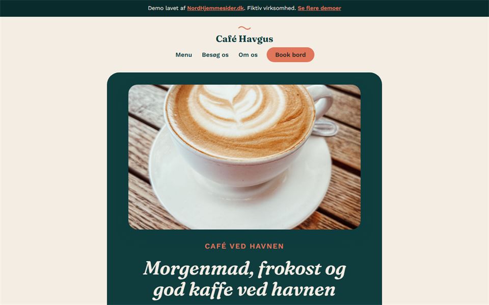 Skærmbillede af demohjemmesiden for Café Havgus